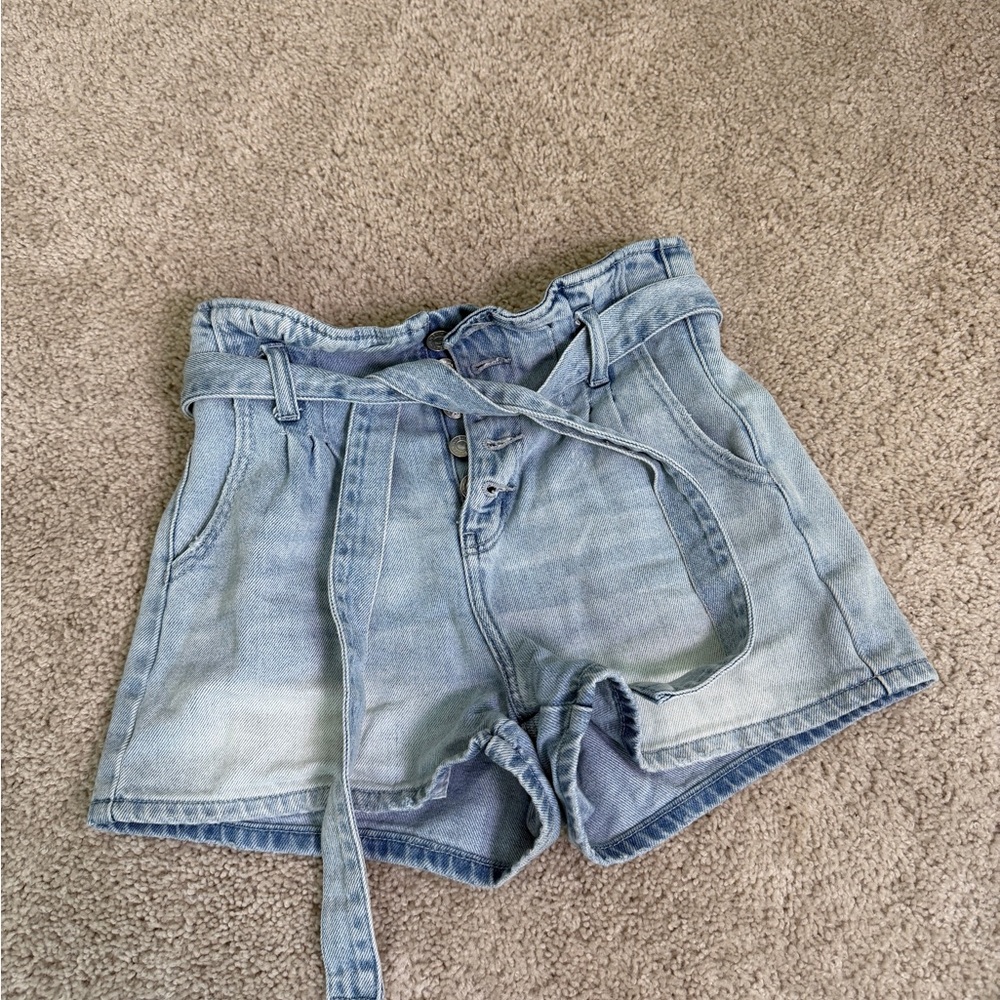 American Eagle Outfitters Light Blue Paperbag Waist Denim Shorts